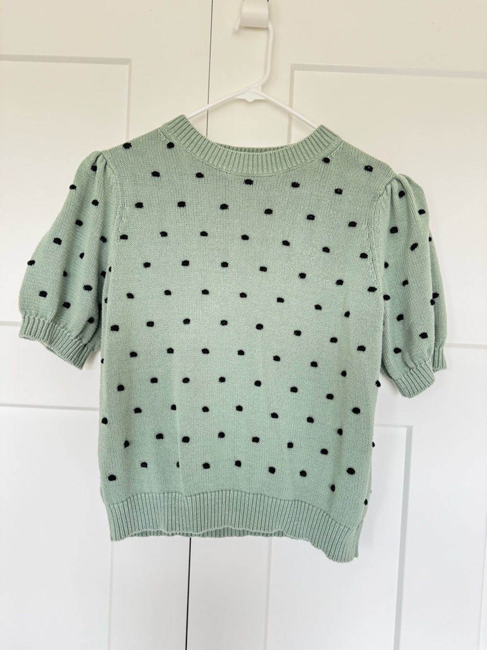 Ann Taylor Mint Green Polka Dot Short Sleeve Sweater